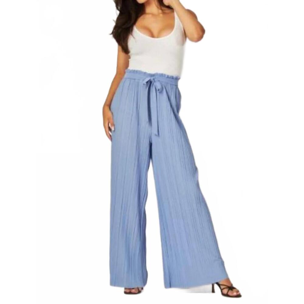 NEW LOVE POEM tie front pleated pant in blue